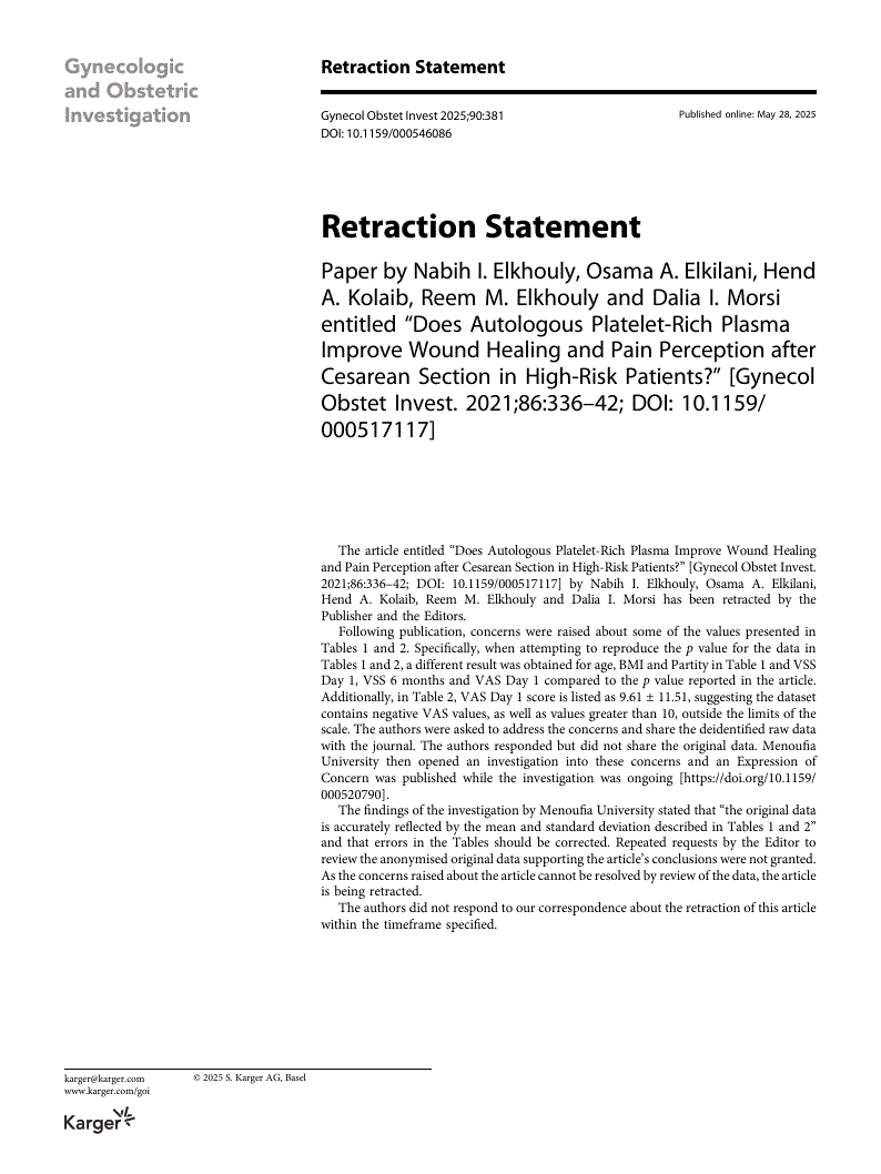 First page of Retraction Statement