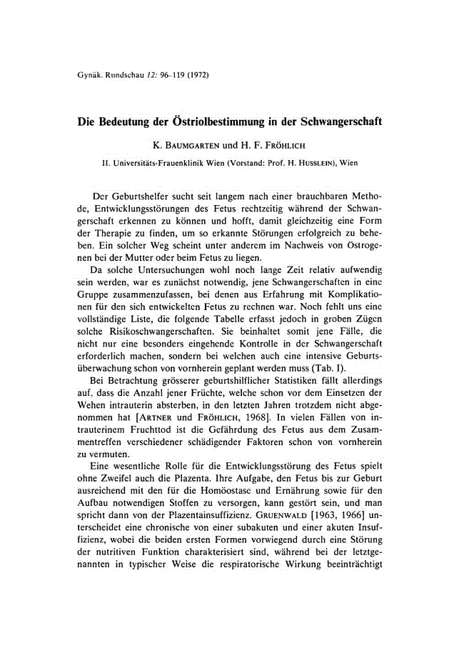 First page of Die Bedeutung der Östriolbestimmung in der Schwangerschaft