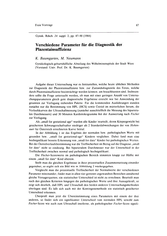 First page of Verschiedene Parameter für die Diagnostik der Plazentainsuffizienz