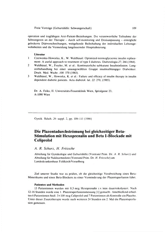 First page of Die Plazentadurchströmung bei gleichzeitiger Beta-Stimulation mit Hexoprenalin und Beta 1-Blockade mit Celiprolol