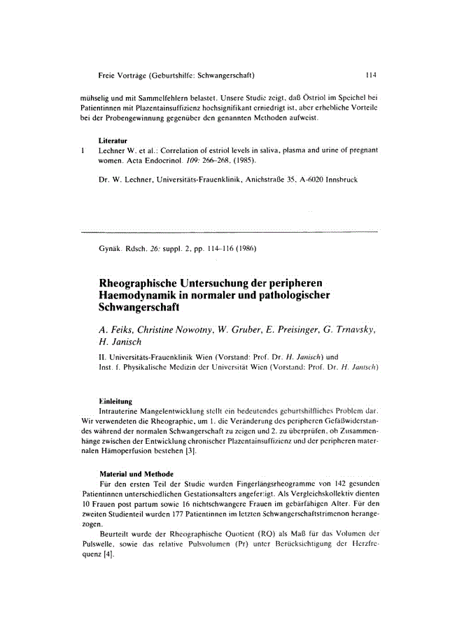 First page of Rheographische Untersuchung der peripheren Haemodynamik in normaler und pathologischer Schwangerschaft