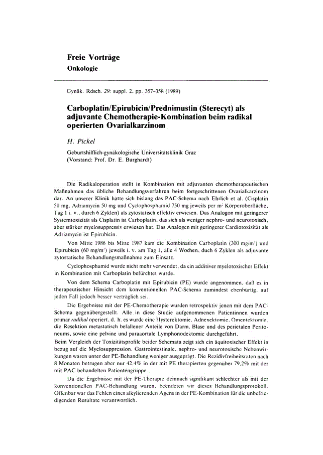 First page of Carboplatin/Epirubicin/Prednimustin (Sterecyt) als adjuvante Chemotherapie-Kombination beim radikal operierten Ovarialkarzinom
