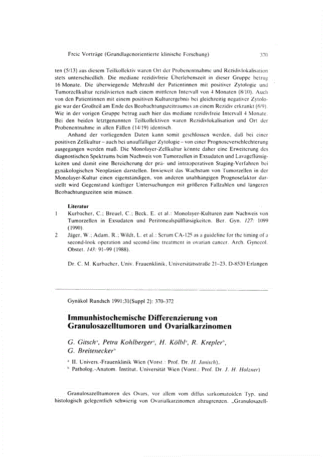 First page of Immunhistochemische Differenzierung von Granulosazelltumoren und Ovarialkarzinomen