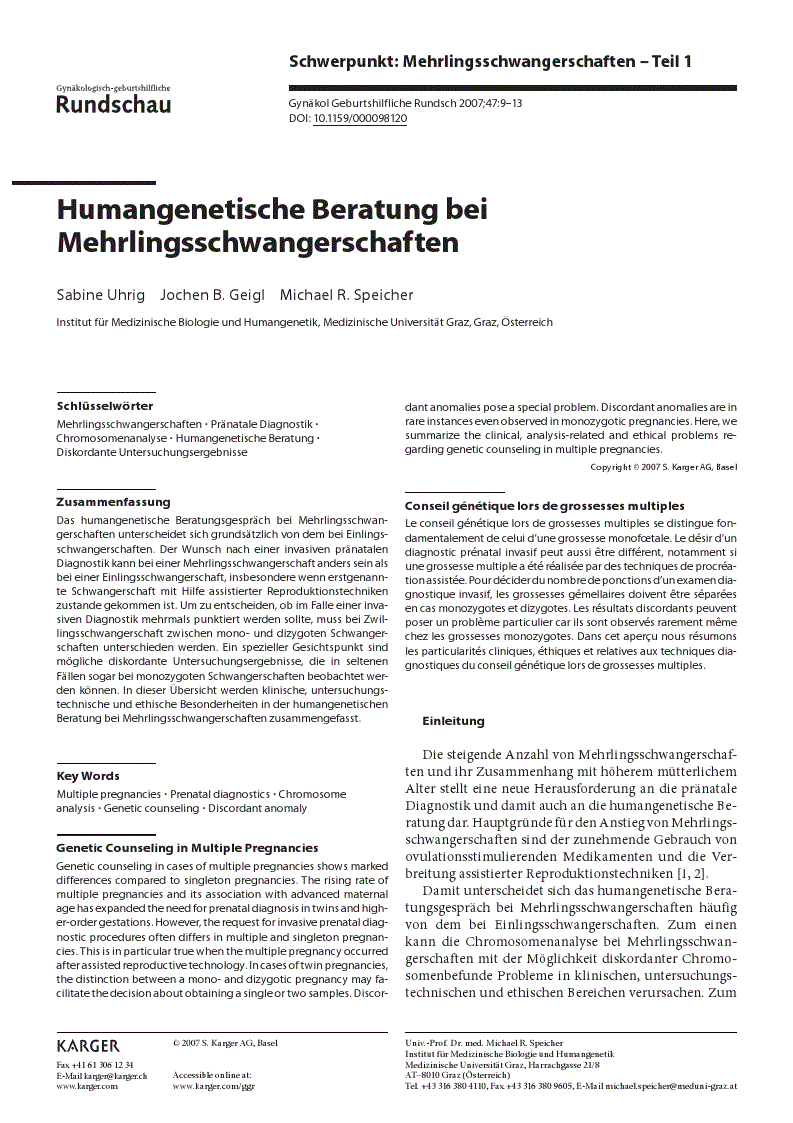 First page of Humangenetische Beratung bei Mehrlingsschwangerschaften