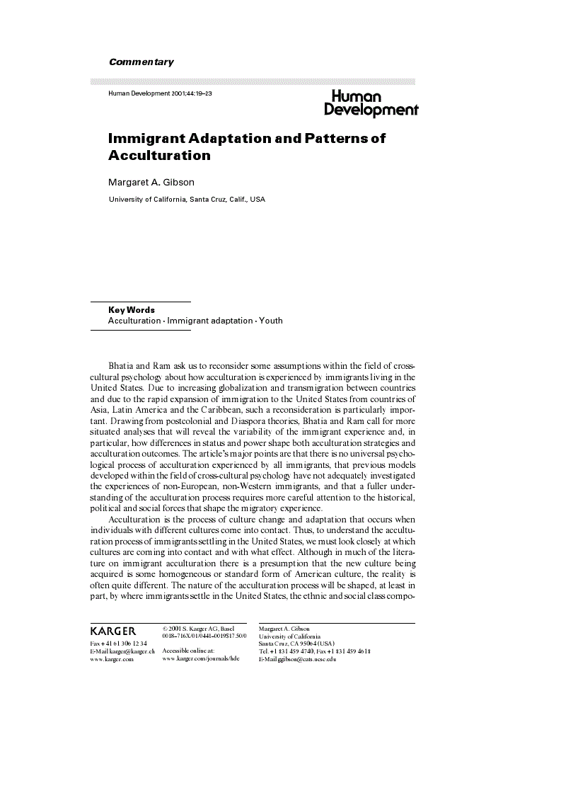 First page of Immigrant Adaptation and Patterns of Acculturation