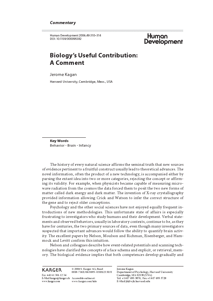 First page of Biology’s Useful Contribution: A Comment