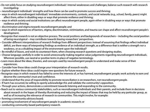 Key recommendations for researchers seeking to apply the neurodiversity approach in their own work