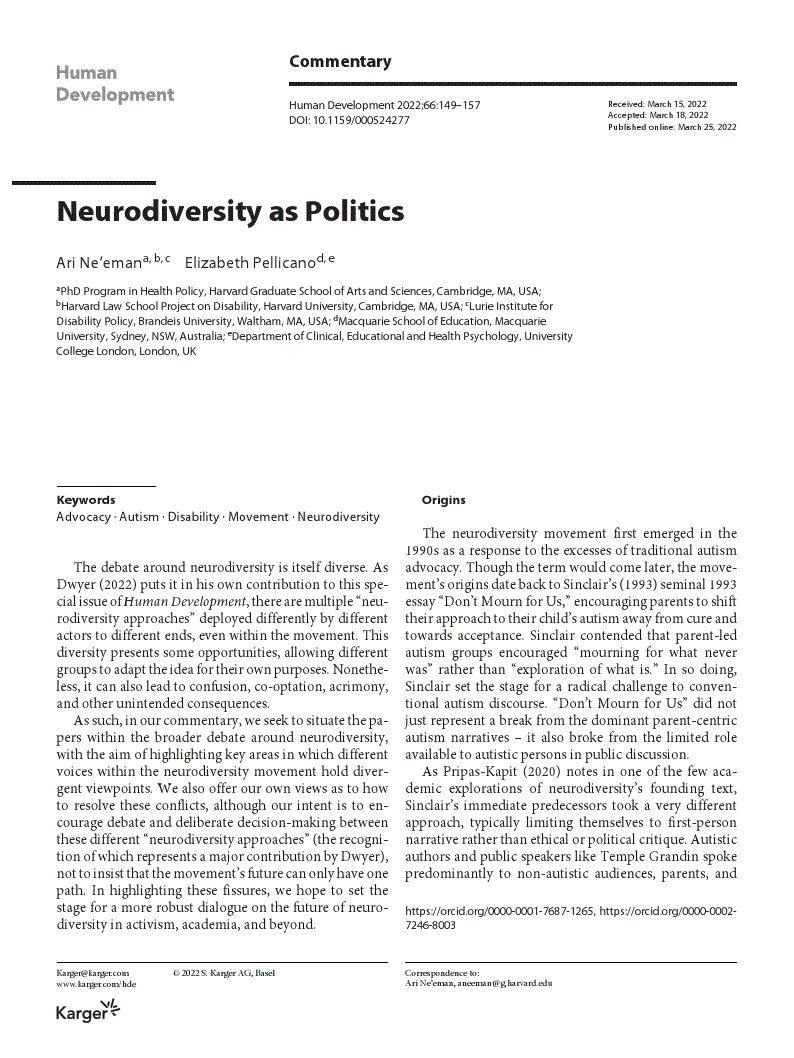 First page of Neurodiversity as Politics