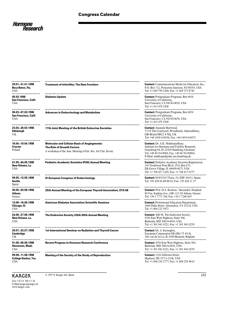 First page of Congress Calendar
