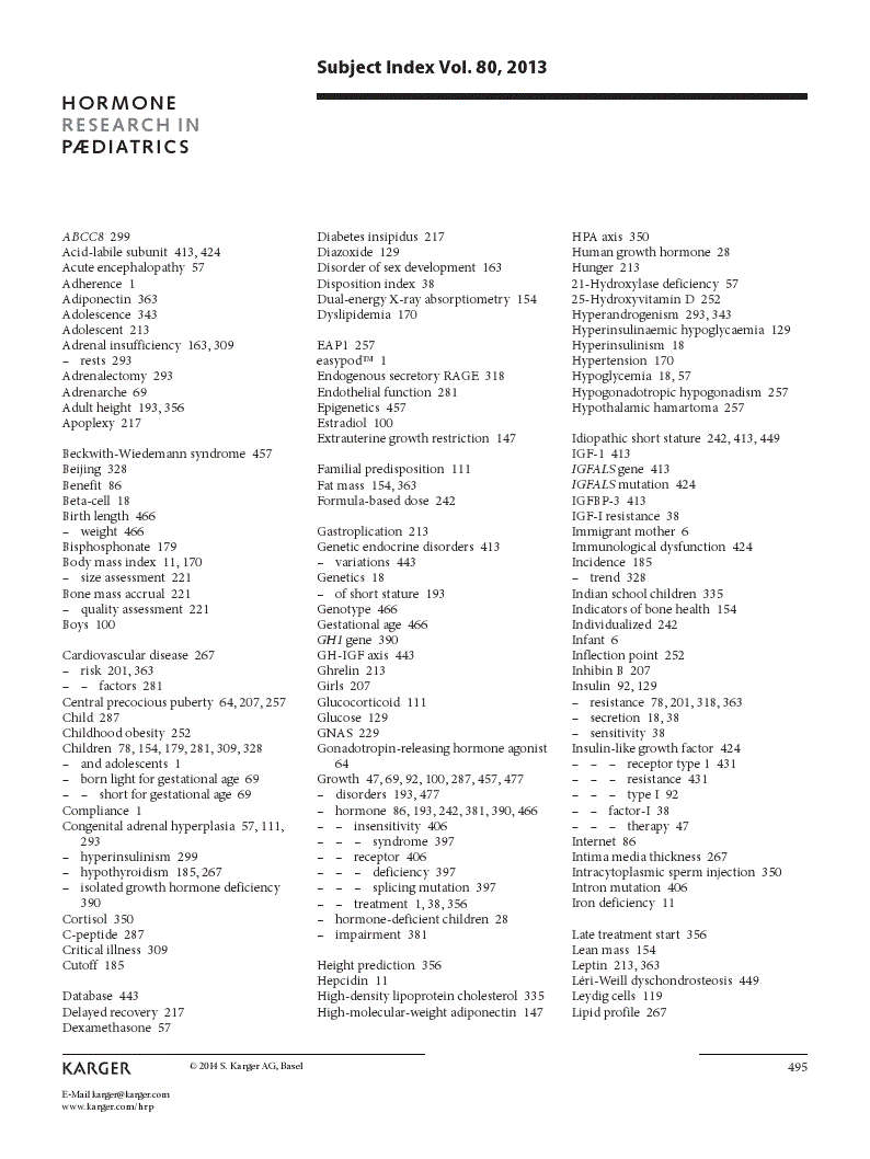 First page of Subject Index Vol. 80, 2013