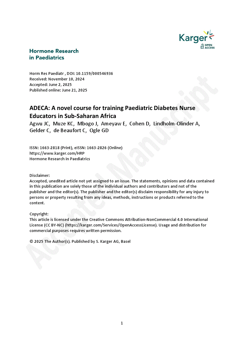 First page of ADECA: A novel course for training Paediatric Diabetes Nurse Educators in Sub-Saharan Africa