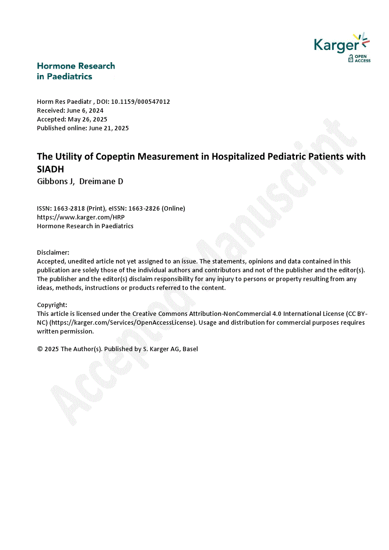 First page of The Utility of Copeptin Measurement in Hospitalized Pediatric Patients with SIADH