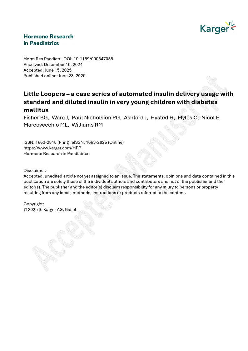First page of Little Loopers – a case series of automated insulin delivery usage with standard and diluted insulin in very young children with diabetes mellitus