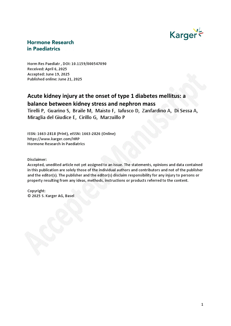 First page of Acute kidney injury at the onset of type 1 diabetes mellitus: a balance between kidney stress and nephron mass