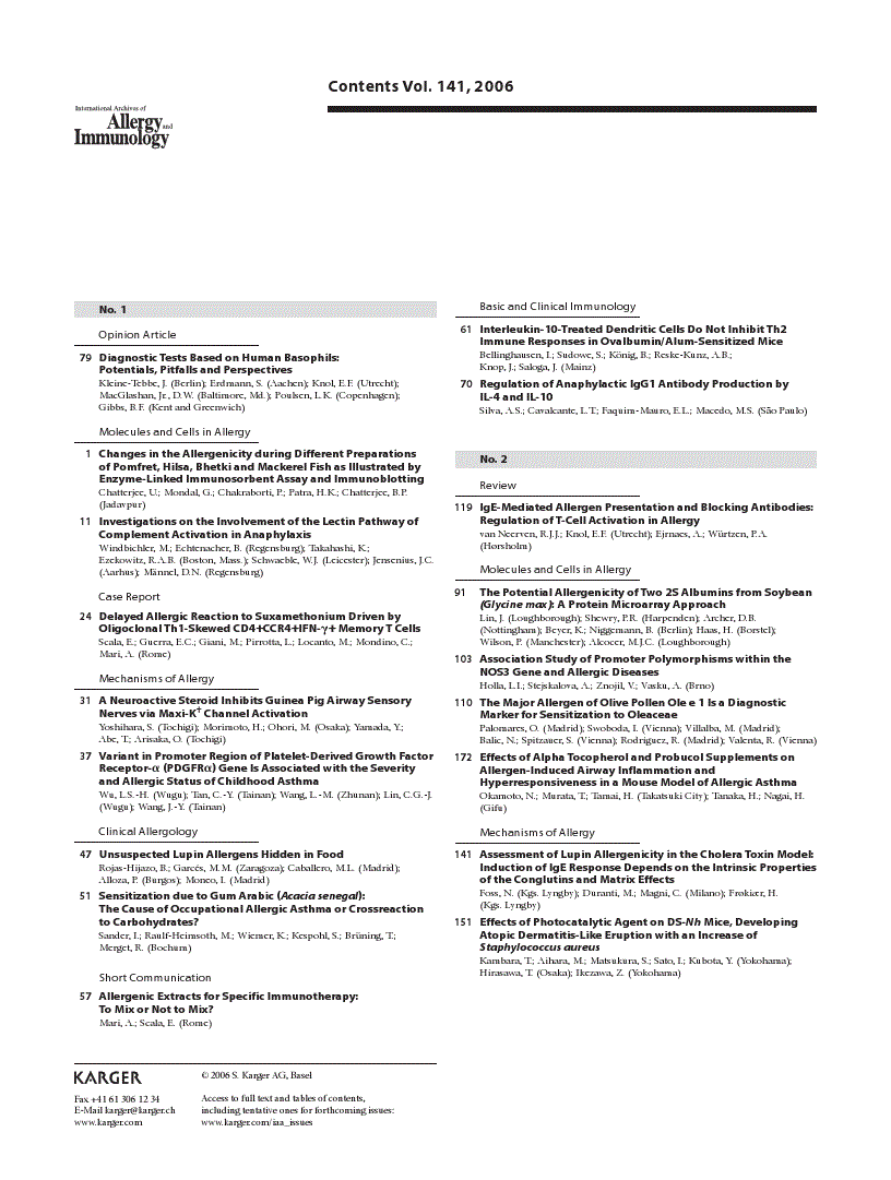 First page of Contents Vol. 141, 2006