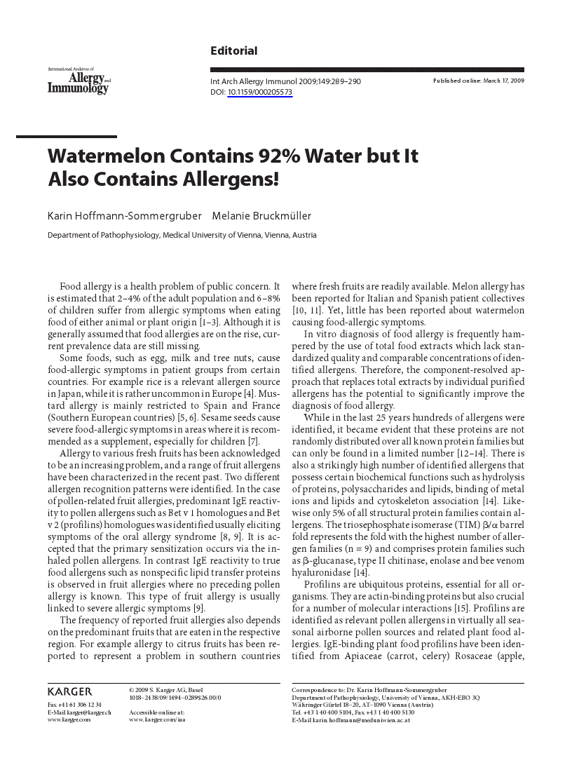 First page of Watermelon Contains 92% Water but It Also Contains Allergens!