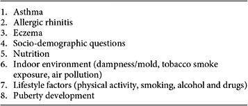 Major sections of the common MeDALL questionnaire