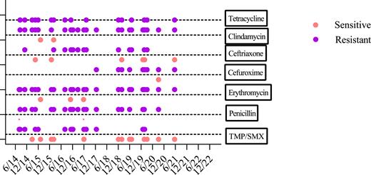 The antibiotic sensitivity testing for S. pneumoniae isolates in all IEI patients.