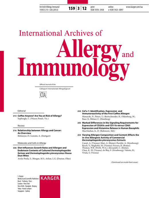 International Archives of Allergy and Immunology Cover Image for Volume 159, Issue 3