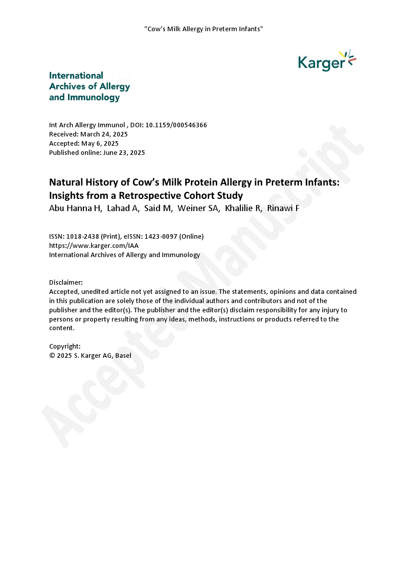 First page of Natural History of Cow’s Milk Protein Allergy in Preterm Infants: Insights from a Retrospective Cohort Study