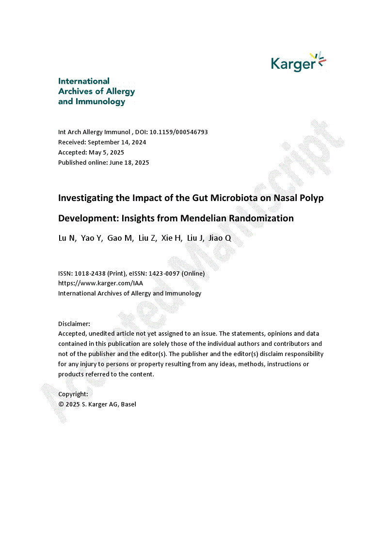 First page of Investigating the Impact of the Gut Microbiota on Nasal Polyp Development: Insights from Mendelian Randomization