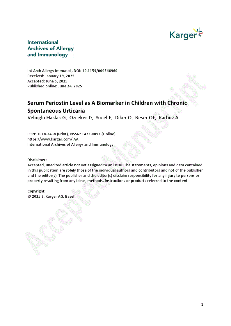 First page of Serum Periostin Level as A Biomarker in Children with Chronic Spontaneous Urticaria