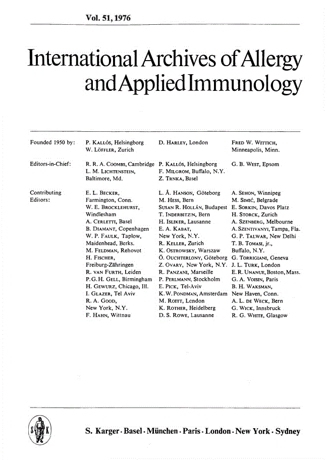 First page of Contents, Vol. 51, 1976