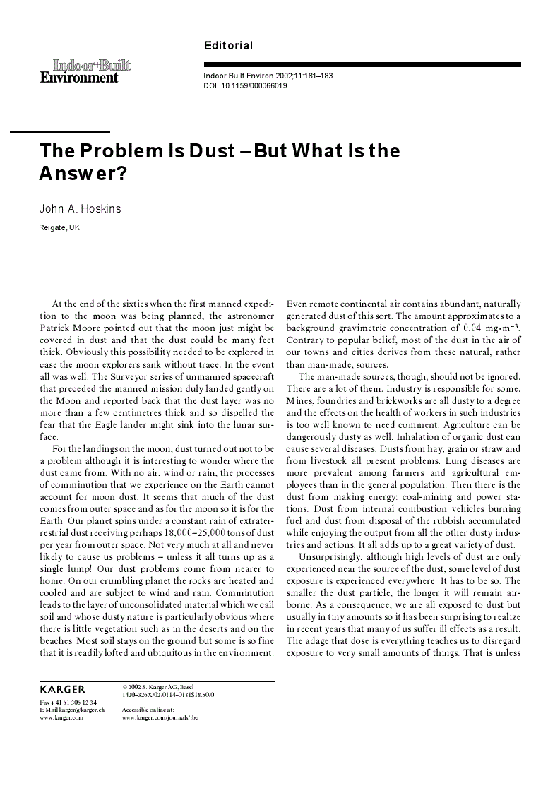 First page of The Problem Is Dust – But What Is the Answer?