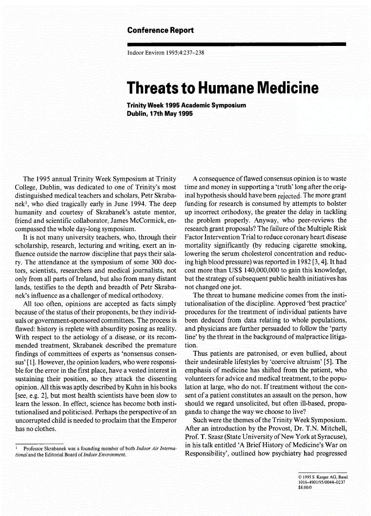 First page of Threats to Humane Medicine