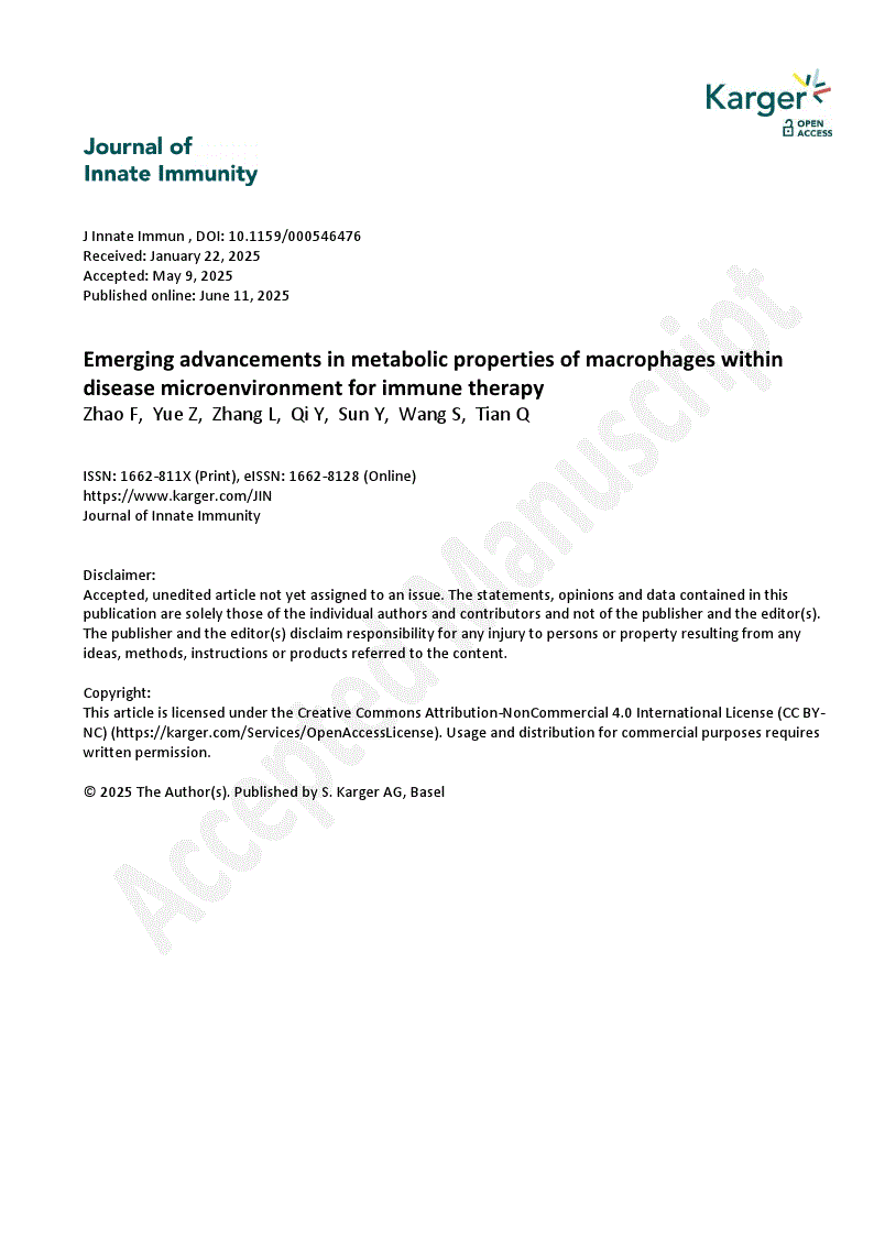 First page of Emerging advancements in metabolic properties of macrophages within disease microenvironment for immune therapy
