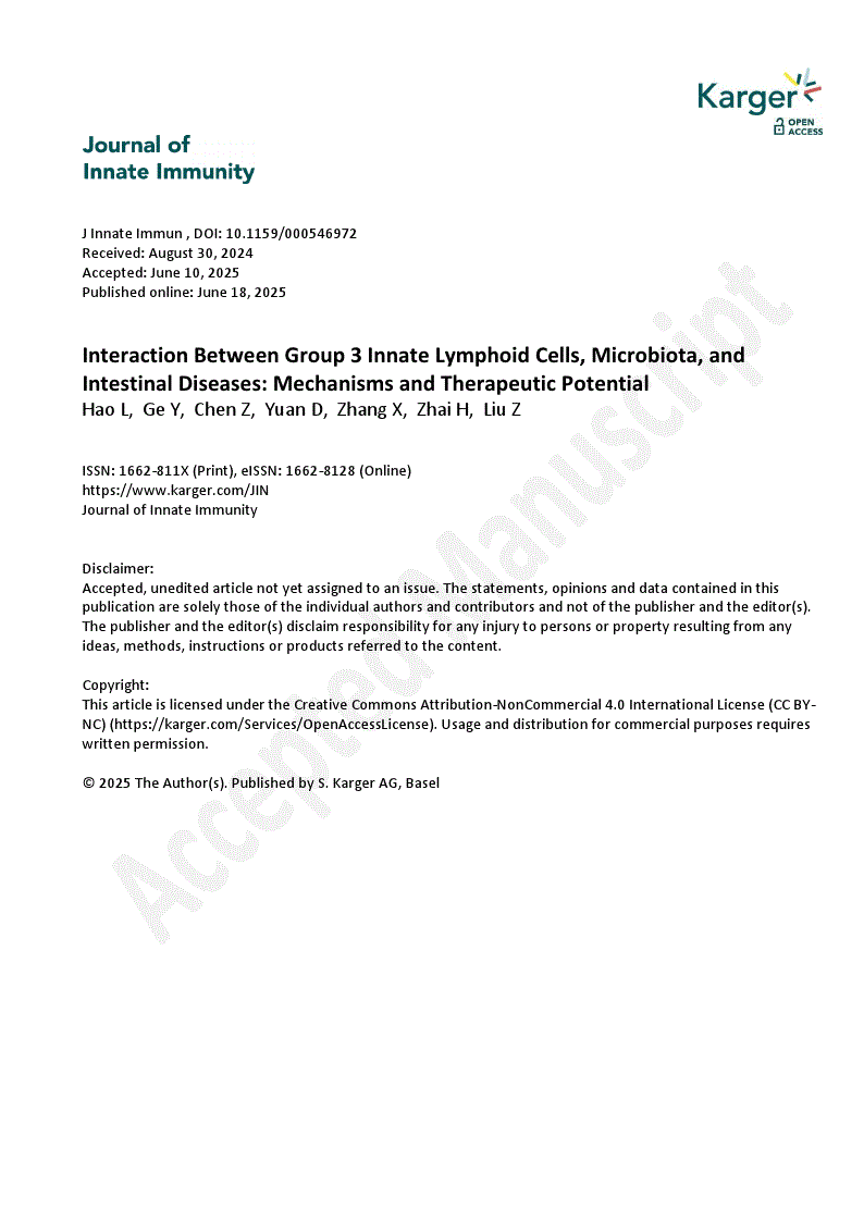 First page of Interaction Between Group 3 Innate Lymphoid Cells, Microbiota, and Intestinal Diseases: Mechanisms and Therapeutic Potential
