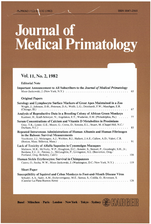Journal of Medical Primatology Cover Image for Volume 11, Issue 2