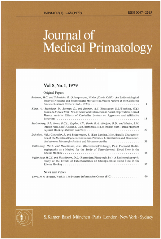 Journal of Medical Primatology Cover Image for Volume 8, Issue 1