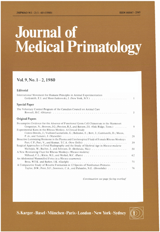 Journal of Medical Primatology Cover Image for Volume 9, Issue 1-2