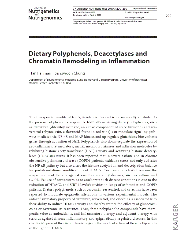 First page of Dietary Polyphenols, Deacetylases and Chromatin Remodeling in Inflammation