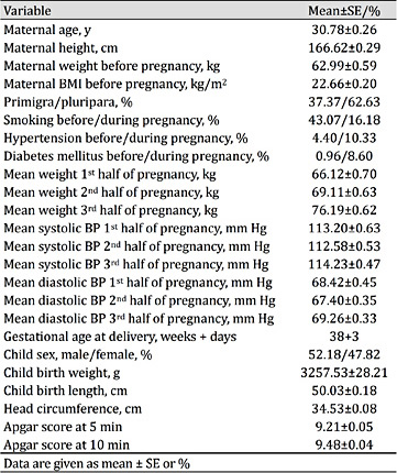 Detailed Descriptive Data of the Mother/Child Pairs (n = 523)