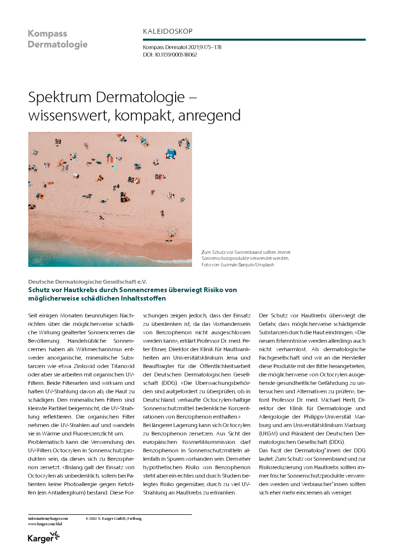 First page of Spektrum Dermatologie - wissenswert, kompakt, anregend