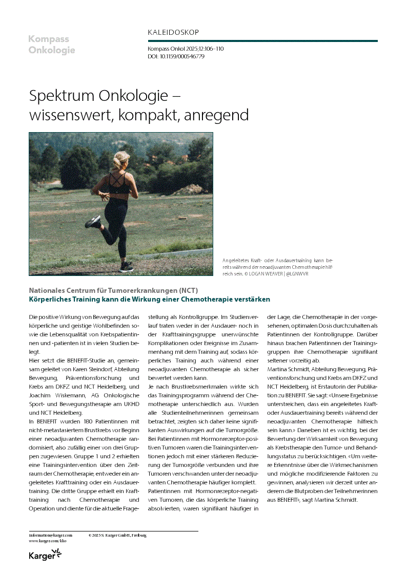 First page of Spektrum Onkologie - wissenswert, kompakt, anregend