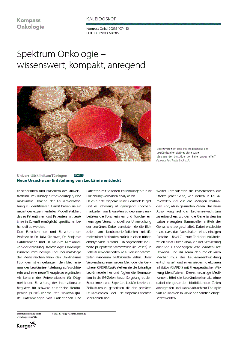 First page of Spektrum Onkologie - wissenswert, kompakt, anregend