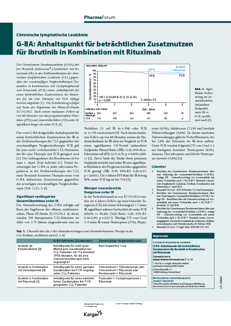 First page of G-BA: Anhaltspunkt für beträchtlichen Zusatznutzen für Ibrutinib in Kombination mit Rituximab