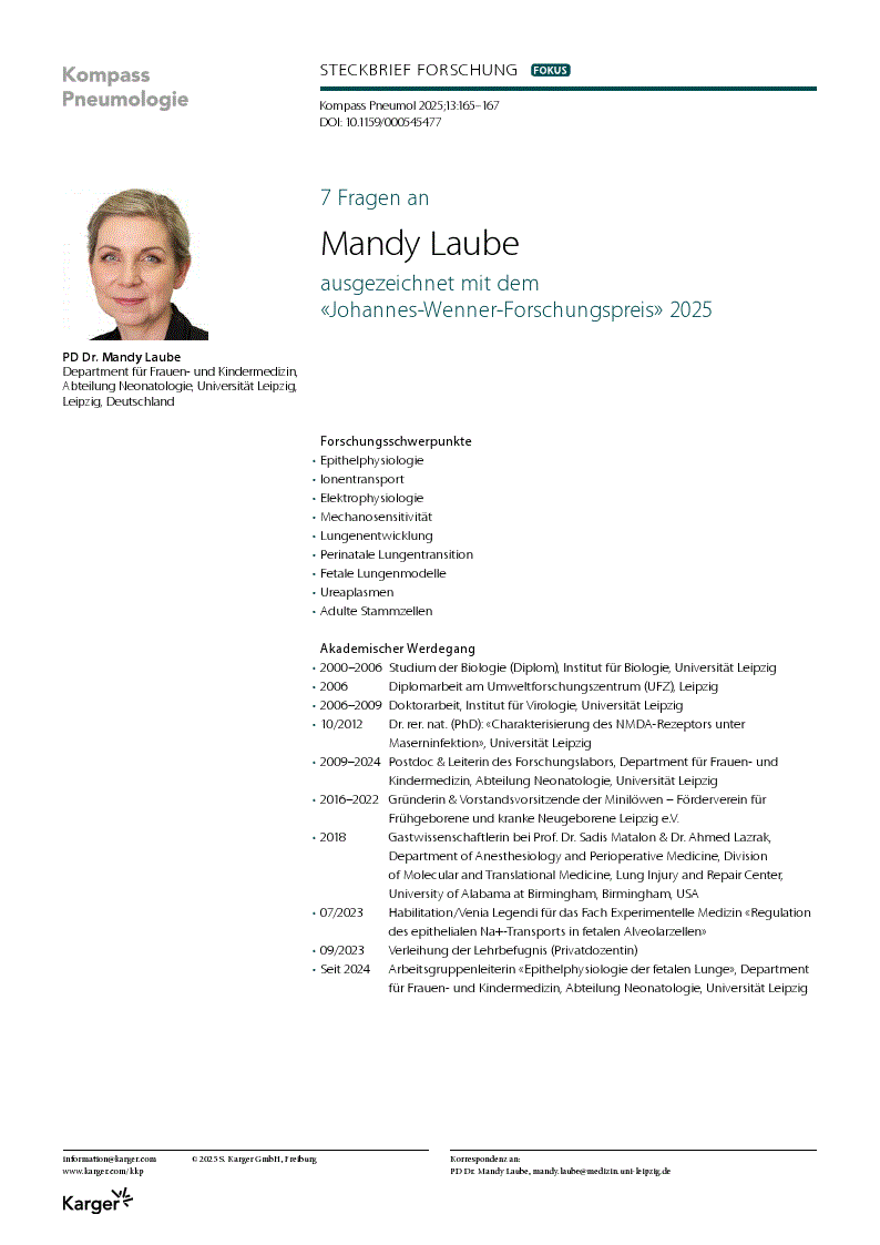 First page of 7 Fragen an Mandy Laube, ausgezeichnet mit dem «Johannes-Wenner-Forschungspreis» 2025