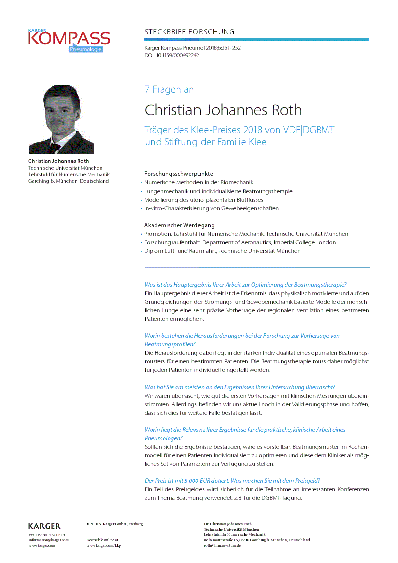 First page of Sieben Fragen an Christian Johannes Roth<subtitle>Träger des Klee-Preises 2018 von VDE|DGBMT und Stiftung der Familie Klee</subtitle>