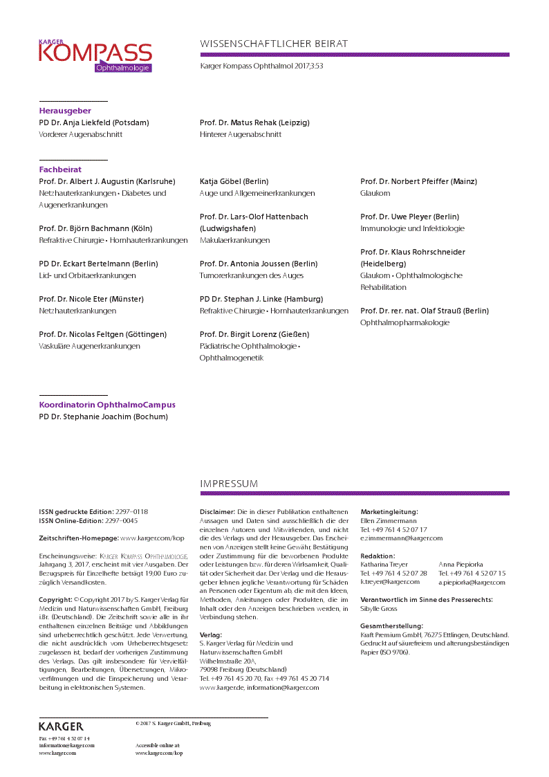 First page of Wissenschaftlicher Beirat / Impressum / Inhalt