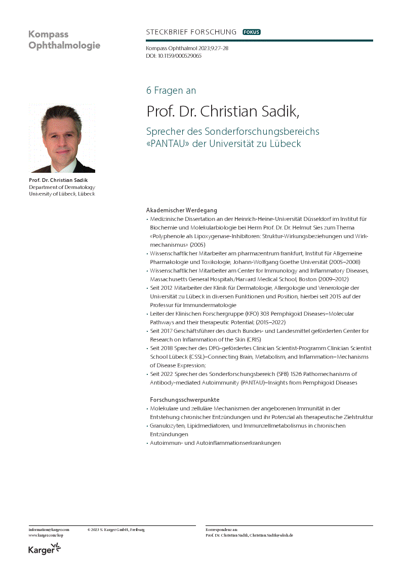 First page of 6 Fragen an den Sprecher des Sonderforschungsbereichs «PANTAU» der Universität zu Lübeck