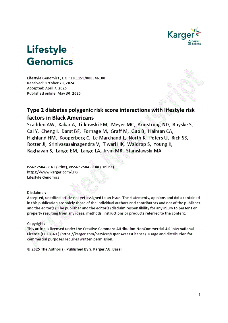 First page of Type 2 diabetes polygenic risk score interactions with lifestyle risk factors in Black Americans