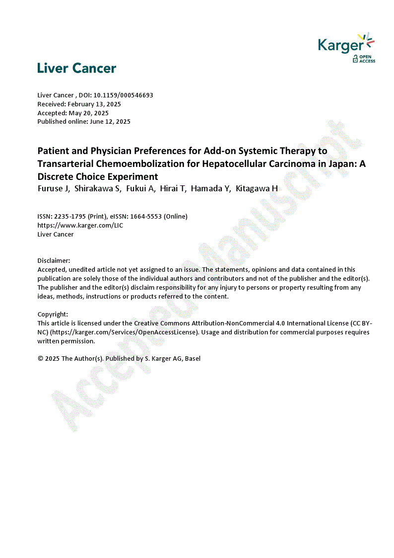 First page of Patient and Physician Preferences for Add-on Systemic Therapy to Transarterial Chemoembolization for Hepatocellular Carcinoma in Japan: A Discrete Choice Experiment