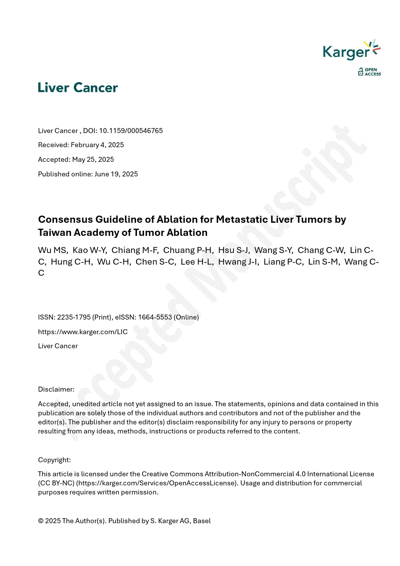 First page of Consensus Guideline of Ablation for Metastatic Liver Tumors by Taiwan Academy of Tumor Ablation