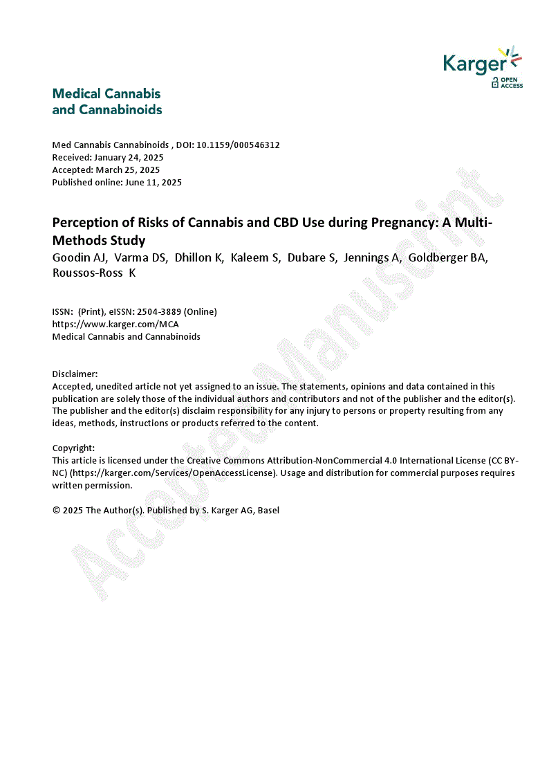 First page of Perception of Risks of Cannabis and CBD Use during Pregnancy: A Multi-Methods Study