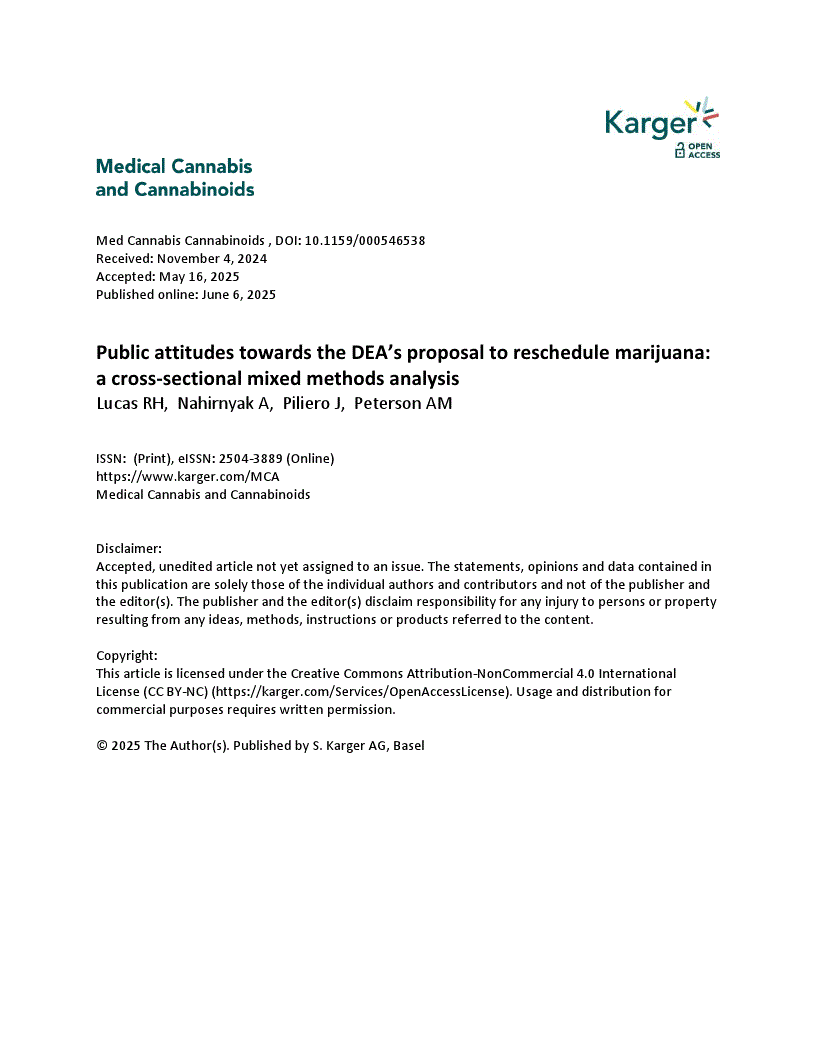 First page of Public attitudes towards the DEA’s proposal to reschedule marijuana: a cross-sectional mixed methods analysis 