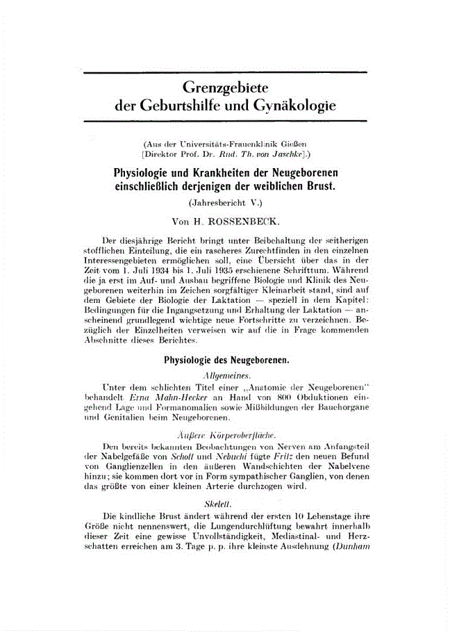 First page of Physiologie und Krankheiten der Neugeborenen einschlieβlich derjenigen der weiblichen Brust<subtitle>Jahresbericht V</subtitle>